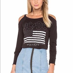 ✨NWOT! AC/DC Cold Shoulder “Back in Black” Flag Long Sleeve